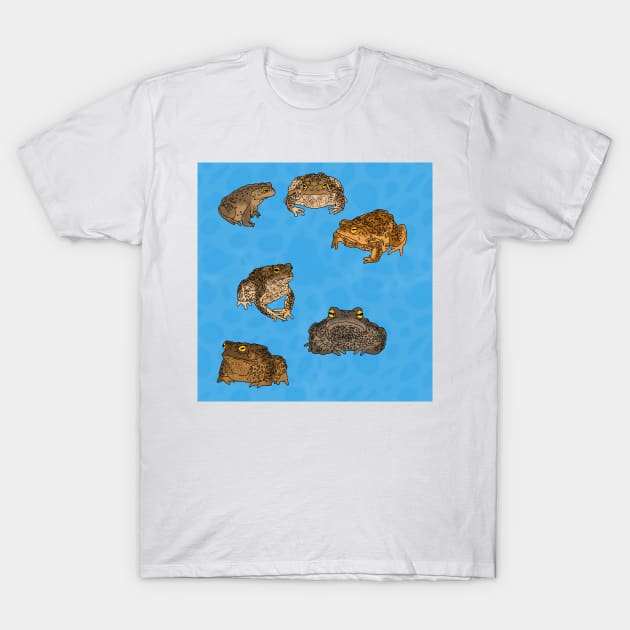 Toads Pattern Blue T-Shirt by TrapperWeasel